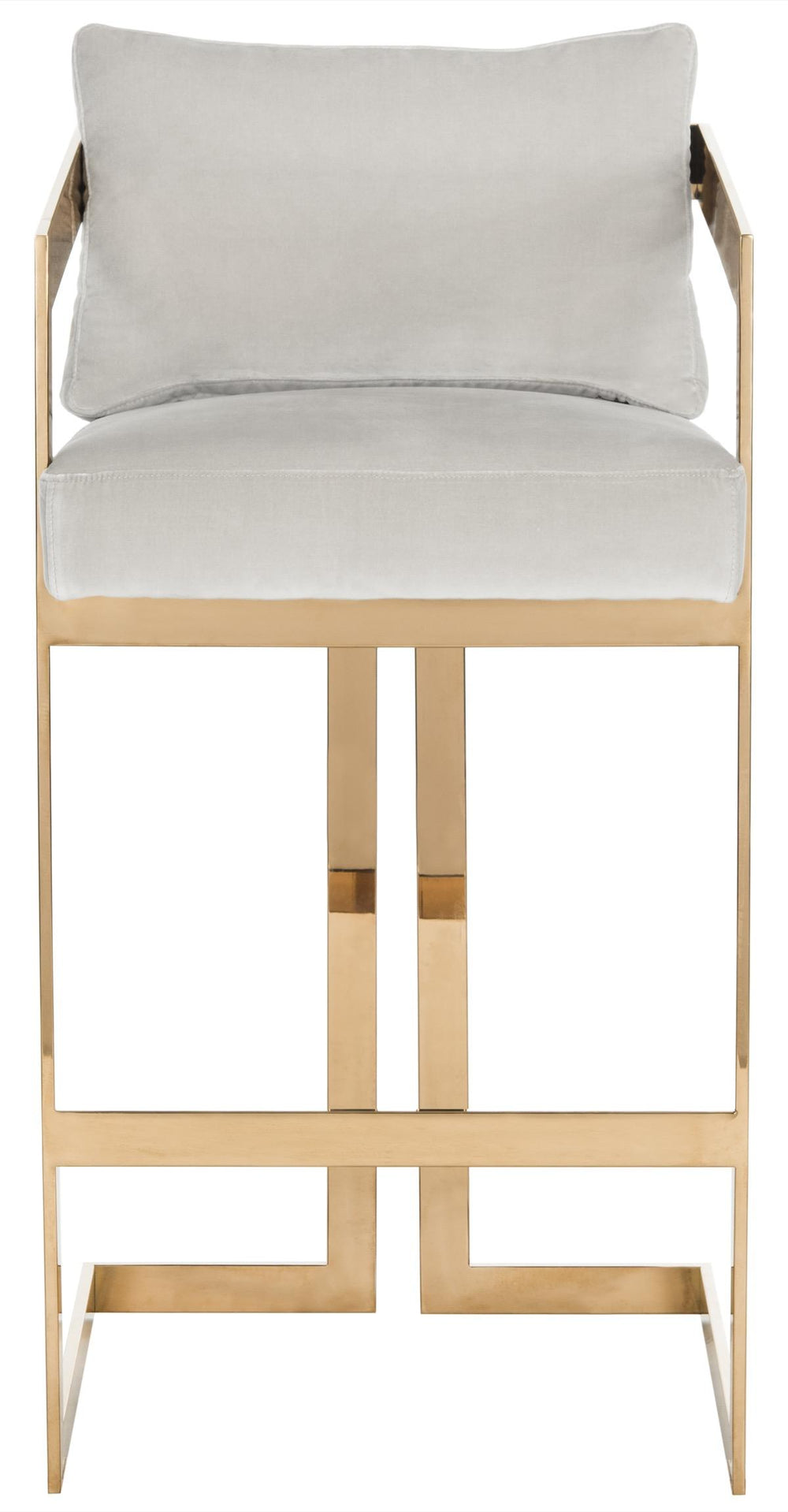 Safavieh Taraji Bar Stool Velvet Giotto Almond Champagne Stainless Steel Fabric Hard Pine Plywood Cotton Polyester Couture KNT7027A 889048165076