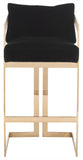 Safavieh Taraji Bar Stool Velvet Giotto Black Champagne Stainless Steel Fabric Hard Pine Plywood Cotton Polyester Couture KNT7027B 889048165083
