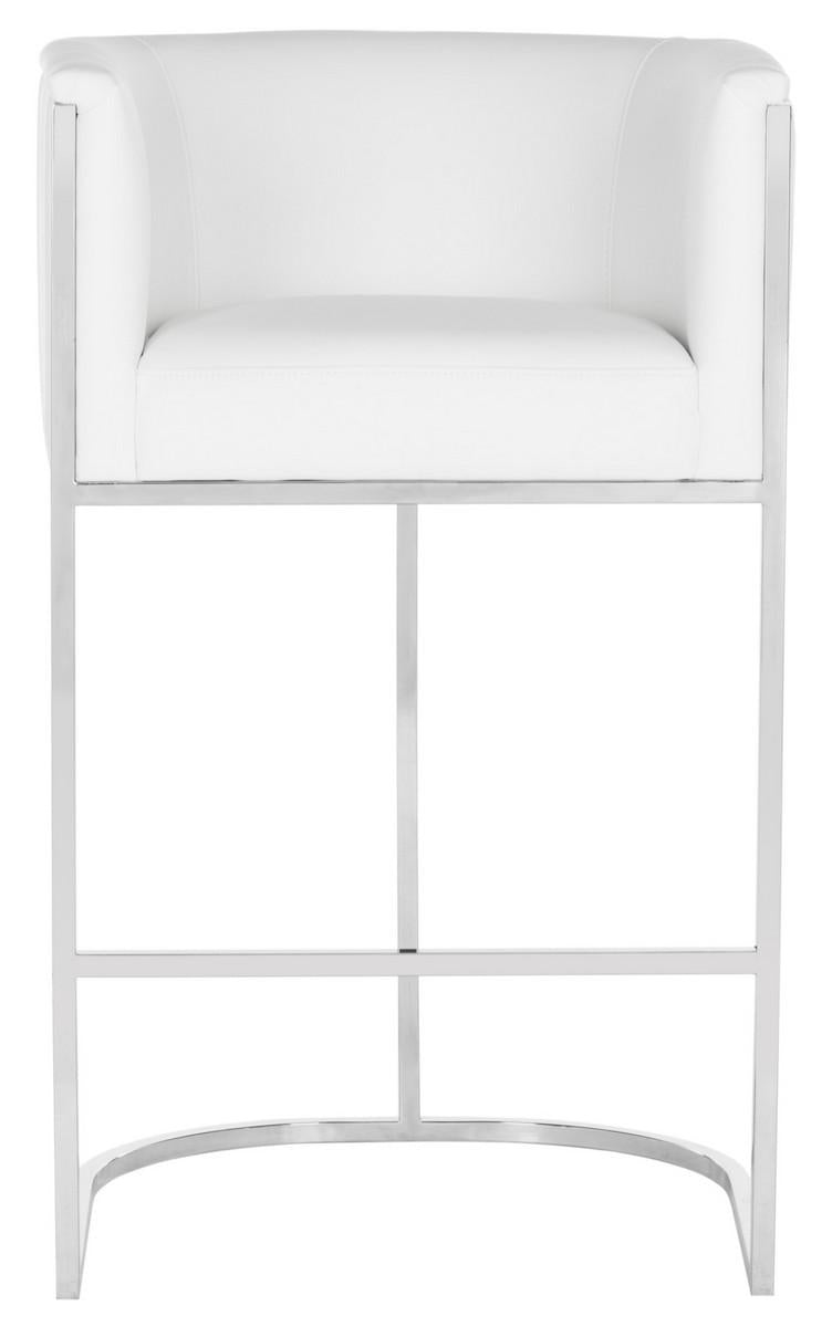 Safavieh Shiloh Bar Stool Leather White Stainless Steel Fabric Polyester PU Cotton Couture KNT7037A 889048239784