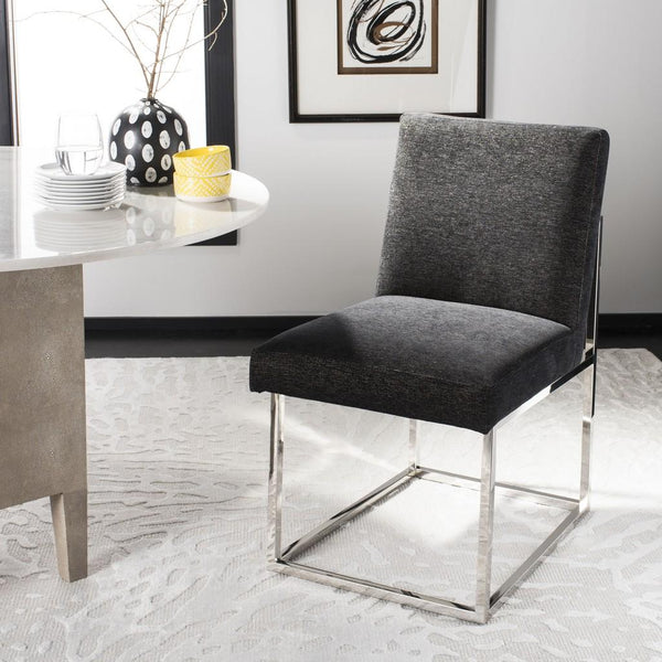Safavieh Jenette Side Chair Velvet Hemingway Black Polished Stainless Steel Fabric Couture KNT7042A 889048390966