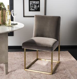 Safavieh Jenette Side Chair Velvet Giotto Mouse Brushed Gold Stainless Steel Cotton Polyester Couture KNT7042C 889048390980