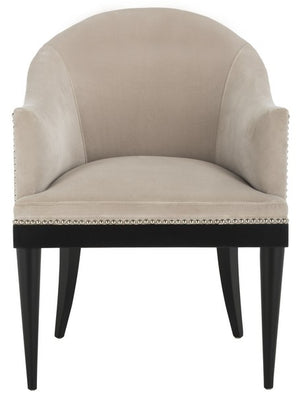 Safavieh Maynard Arm Chair Espresso Giotto Almond Velvet Wood Hard Pine Plywood Cotton Polyester Couture KNT7049A 889048394414