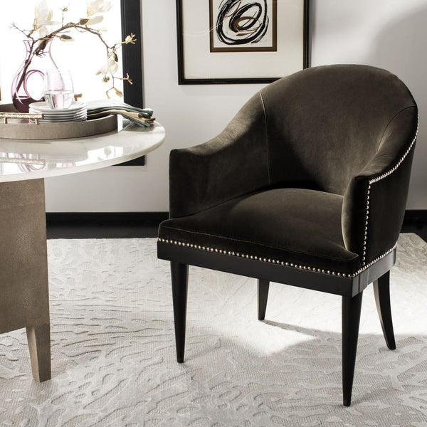 Safavieh Maynard Arm Chair Espresso Giotto Shale Velvet Wood Hard Pine Plywood Cotton Polyester Couture KNT7049B 889048463479