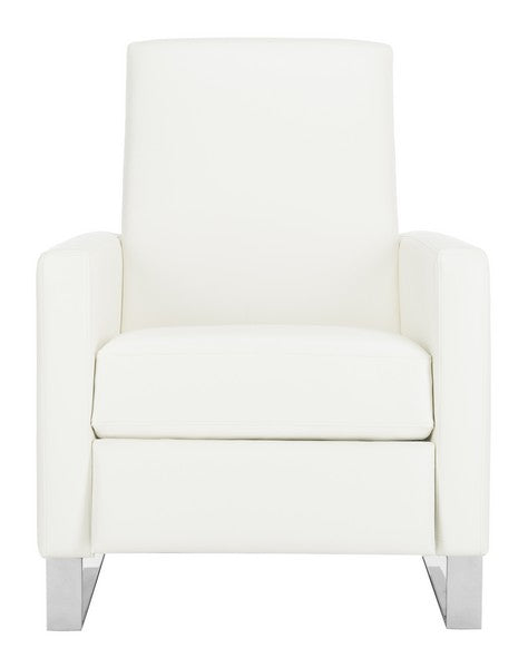 Safavieh Brenton Recliner Chair White Polished Stainless Steel Polyester PU Cotton Leather Couture KNT7050A 889048394421