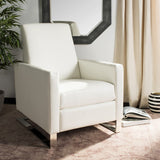 Safavieh Brenton Recliner Chair White Polished Stainless Steel Polyester PU Cotton Leather Couture KNT7050A 889048394421