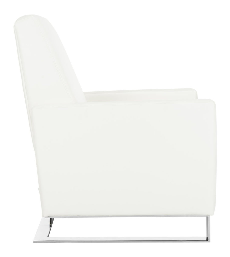 Safavieh Brenton Recliner Chair White Polished Stainless Steel Polyester PU Cotton Leather Couture KNT7050A 889048394421