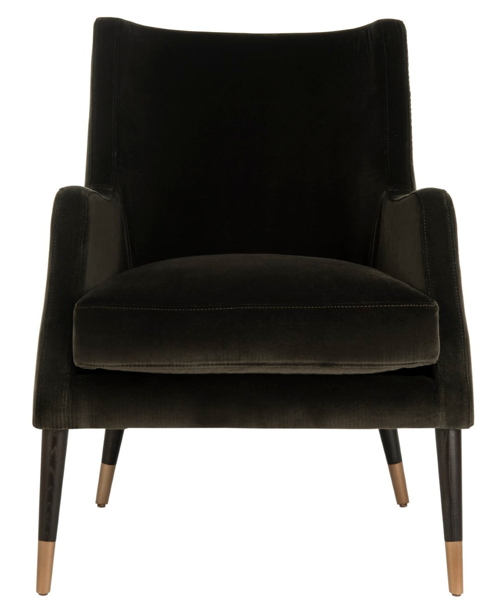 Safavieh Sicily Velvet Arm Chair Shale / Antique Brass Velvet (90%Cotton / 10% Polyester) KNT7060A 889048584839