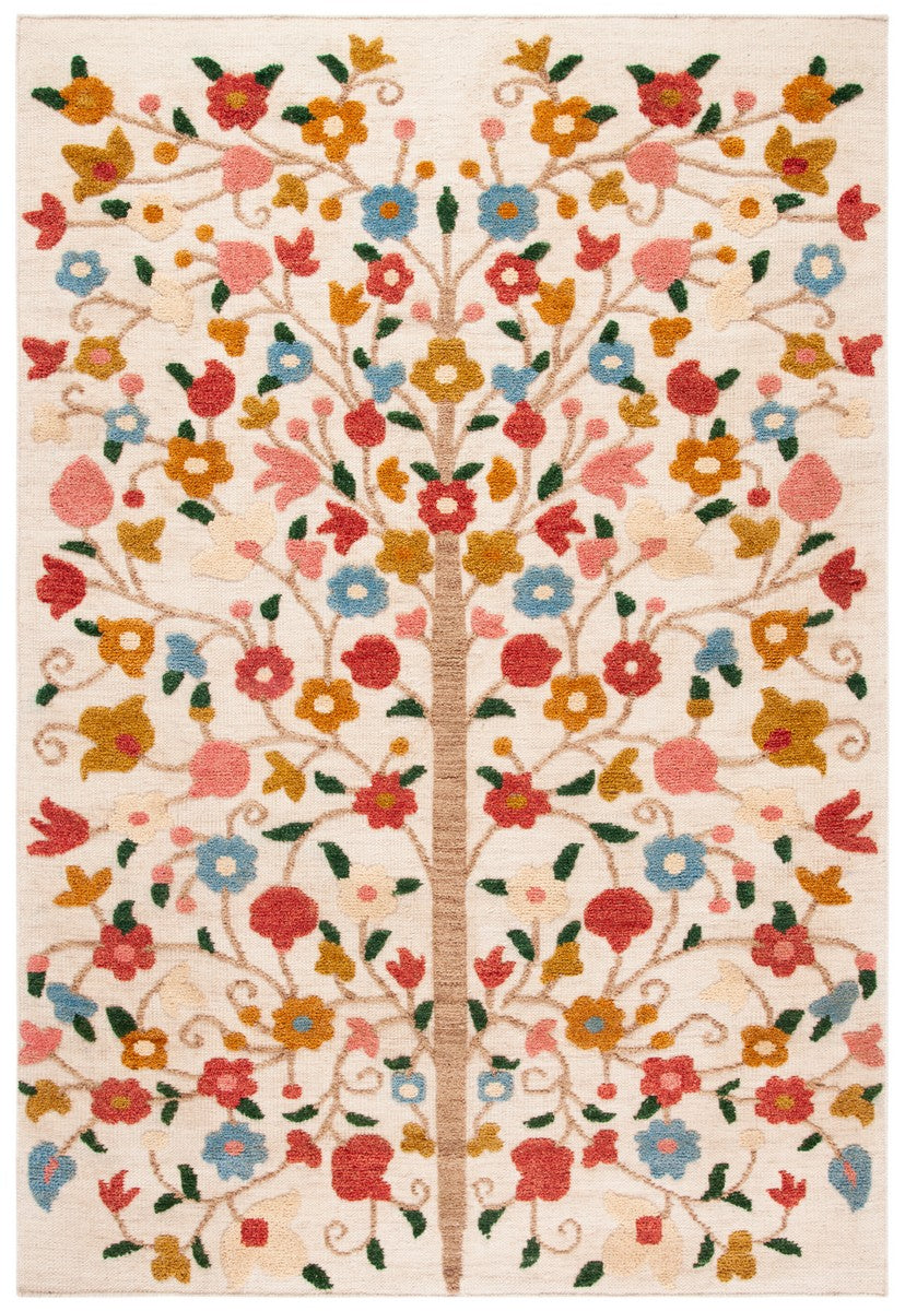 Kenya 640 Country & Floral Hand Knotted 80% Wool, 20% Cotton Rug Ivory / Pink