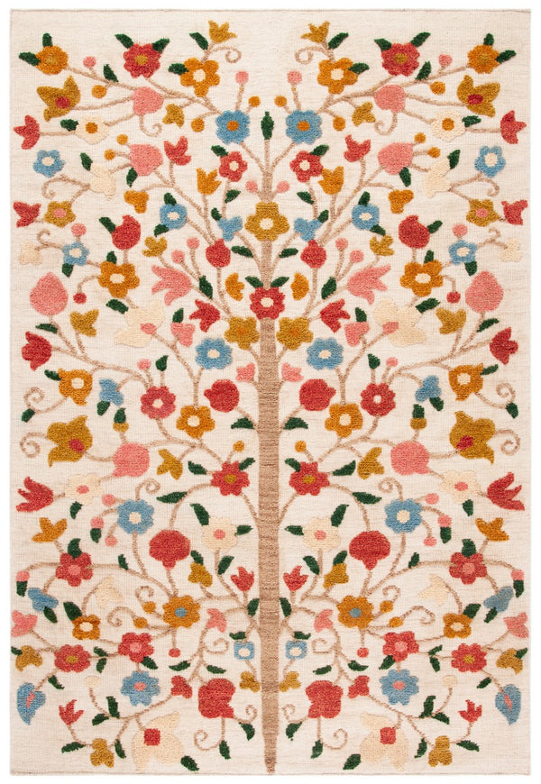 Kenya 640 Country & Floral Hand Knotted 80% Wool, 20% Cotton Rug Ivory / Pink