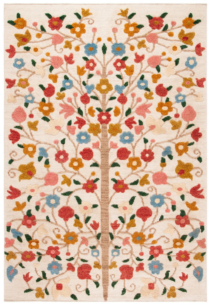 Kenya 640 Country & Floral Hand Knotted 80% Wool, 20% Cotton Rug Ivory / Pink