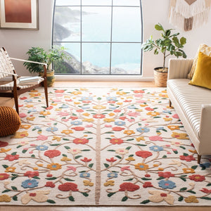 Kenya 640 Country & Floral Hand Knotted 80% Wool, 20% Cotton Rug Ivory / Pink