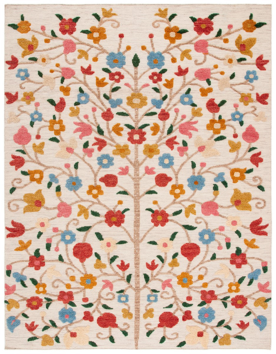 Kenya 640 Country & Floral Hand Knotted 80% Wool, 20% Cotton Rug Ivory / Pink