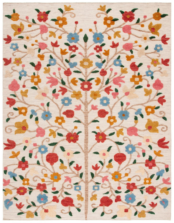 Kenya 640 Country & Floral Hand Knotted 80% Wool, 20% Cotton Rug Ivory / Pink