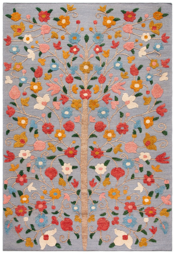 Kenya 640 Country & Floral Hand Knotted 80% Wool, 20% Cotton Rug Grey / Pink