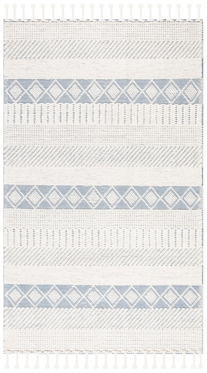 Kenya 956  Hand Woven 100% Wool Pile Rug Ivory / Blue