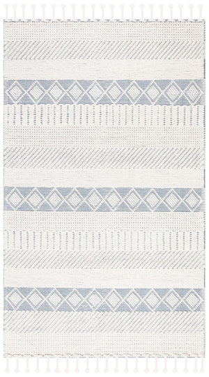 Kenya 956  Hand Woven 100% Wool Pile Rug Ivory / Blue