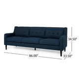 Reynard Tufted Fabric 3 Seater Sofa, Navy Blue and Espresso Noble House