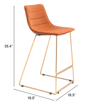 Zuo Modern Adele 100% Polyester, Plywood, Steel Modern Commercial Grade Barstool Set - Set of 2 Orange, Gold 100% Polyester, Plywood, Steel