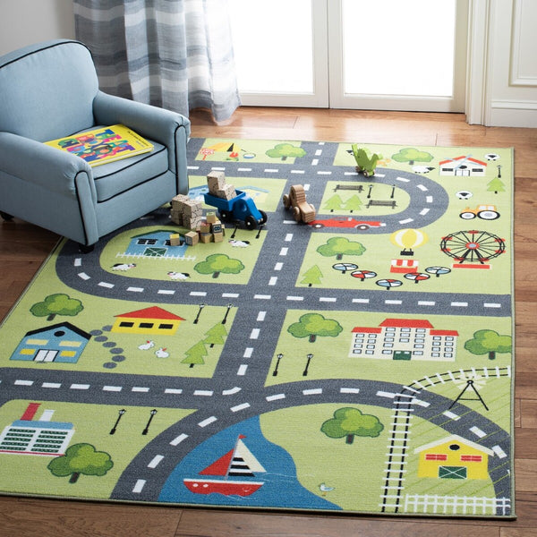 Safavieh Kids Playhouse 228 Power Loomed Kids Rug Green / Charcoal 7'-9" x 10'