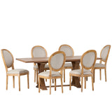 Noble House Derring French Country Fabric Upholstered Wood 7 Piece Dining Set, Beige and Natural