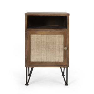 Pilster Contemporary End Table with Storage, Walnut, Natural, and Black Noble House