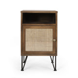 Pilster Contemporary End Table with Storage, Walnut, Natural, and Black