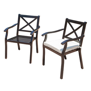 Noble House Exuma Outdoor Black Cast Aluminum Dining Chairs with Ivory Water Resistant Cushions (Set of 2)