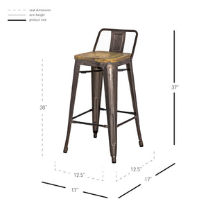 Metropolis Low-Back Bar Stool Set of 4 - Stylish Pine Wood, Sturdy Steel Frame for Modern Spaces