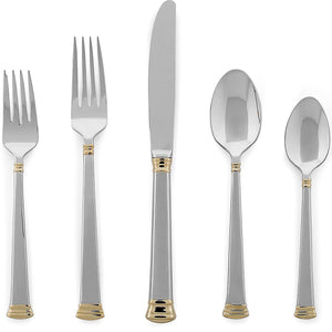 Eternal Gold™ 5-Piece Place Setting - Elegant 18/10 Stainless Steel with 24-Karat Gold Accents