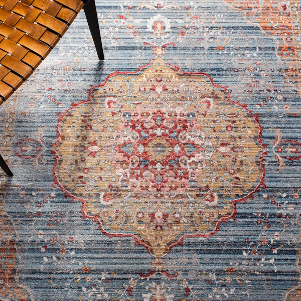 Kenitra 600 Kenitra 676 Traditional Power Loomed Polyester Space Dyed Rug Blue / Red