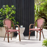 Brianna Outdoor French Bistro Chairs, Red, White, and Brown Wood Noble House