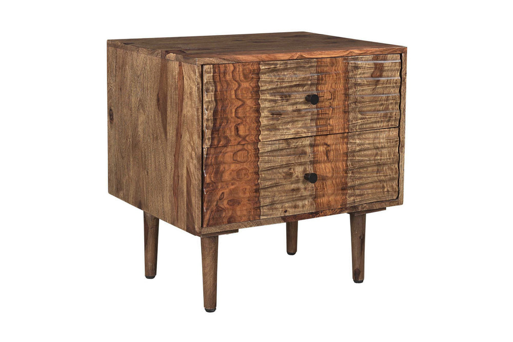 Porter Designs Waves Solid Sheesham Wood Modern Nightstand Brown 04-196-04-W003