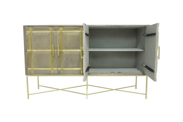 Porter Designs Mondrian Solid Handcarved Wood Transitional Cabinet Gray 07-125-06-26130