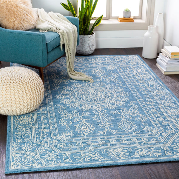 Kayseri KSR-2306 Traditional Wool Rug KSR2306-81012 Denim, Navy, Cream 100% Wool 8'10" x 12'