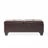 Merrill Double Opening Chocolate Brown Leather Storage Ottoman Noble House