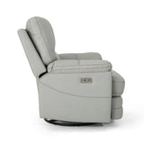 Elodie Leather Swivel Power Recliner, Light Grey Noble House