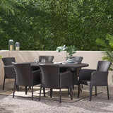 Noble House Corsica Multibrown PE Wicker 7pc Dining Set