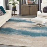 Nourison Maxell MAE06 Modern Machine Made Power-loomed Indoor only Area Rug Ivory/Teal 7'10" x 10'6" 99446880475