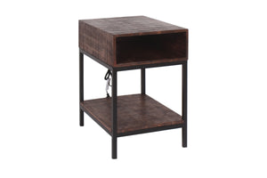 Porter Designs Lakewood Solid Wood with Power Ports Transitional End Table Dark Brown 05-190-26-0809