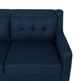 Reynard Tufted Fabric 3 Seater Sofa, Navy Blue and Espresso Noble House