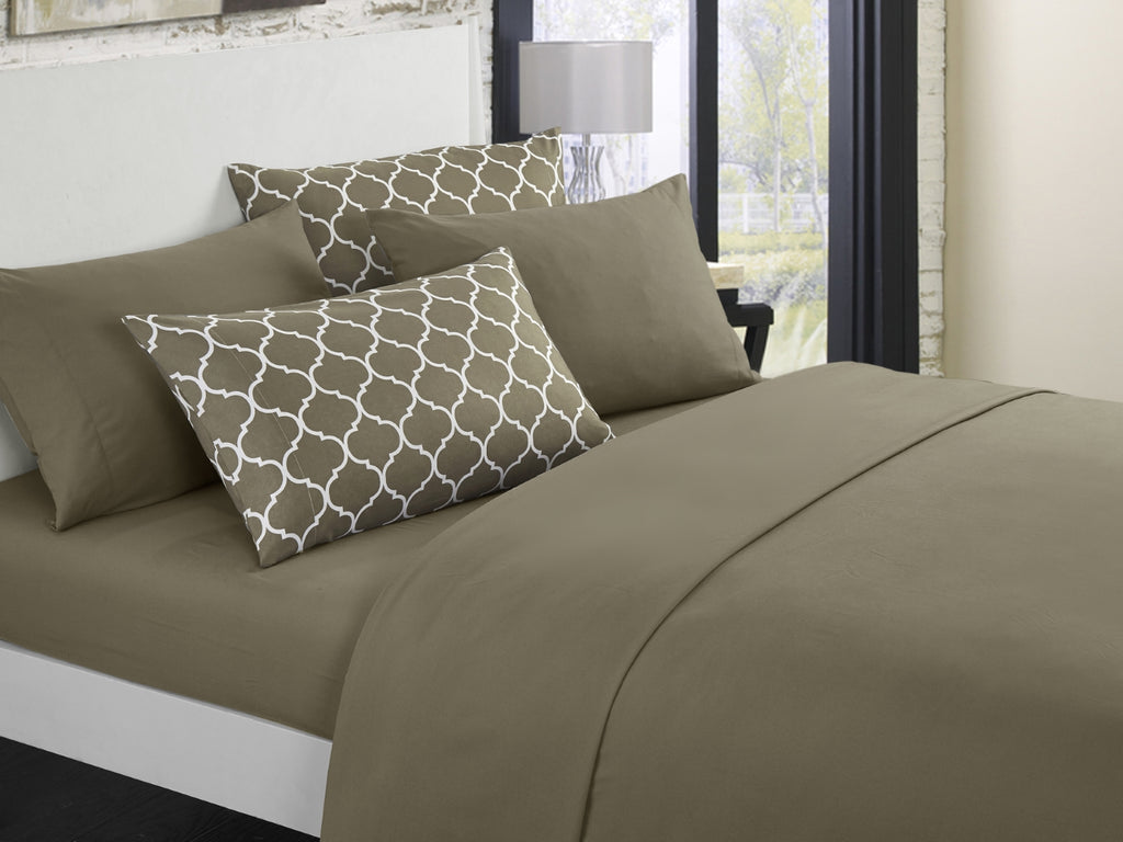 Solid Taupe with Illusion Taupe Queen 6pc Sheet Set