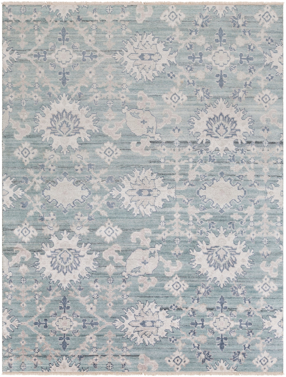 Kushal KUS-2300 Traditional Viscose, Wool Rug KUS2300-81012 Aqua, Seafoam, Taupe, Denim, Ink 70% Viscose, 30% Wool 8'10" x 12'