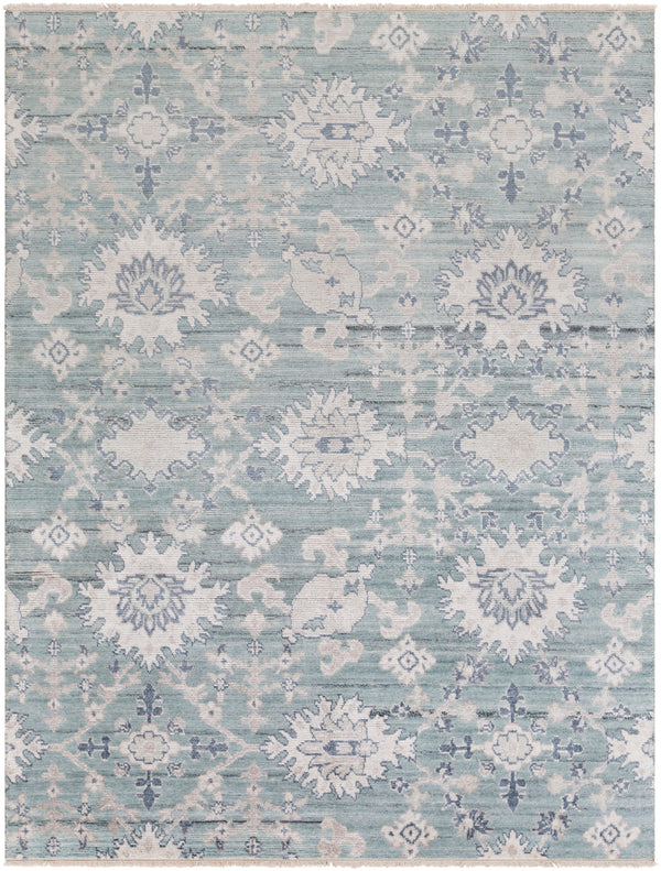 Kushal KUS-2300 Traditional Viscose, Wool Rug KUS2300-81012 Aqua, Seafoam, Taupe, Denim, Ink 70% Viscose, 30% Wool 8'10" x 12'