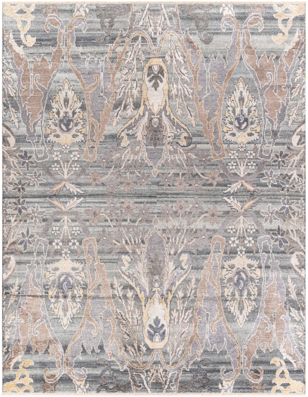 Kushal KUS-2301 Traditional Viscose, Wool Rug KUS2301-81012 Butter, Light Gray, Medium Gray, Charcoal, Taupe, White 70% Viscose, 30% Wool 8'10" x 12'