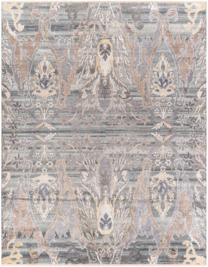 Kushal KUS-2301 Traditional Viscose, Wool Rug KUS2301-81012 Butter, Light Gray, Medium Gray, Charcoal, Taupe, White 70% Viscose, 30% Wool 8'10" x 12'