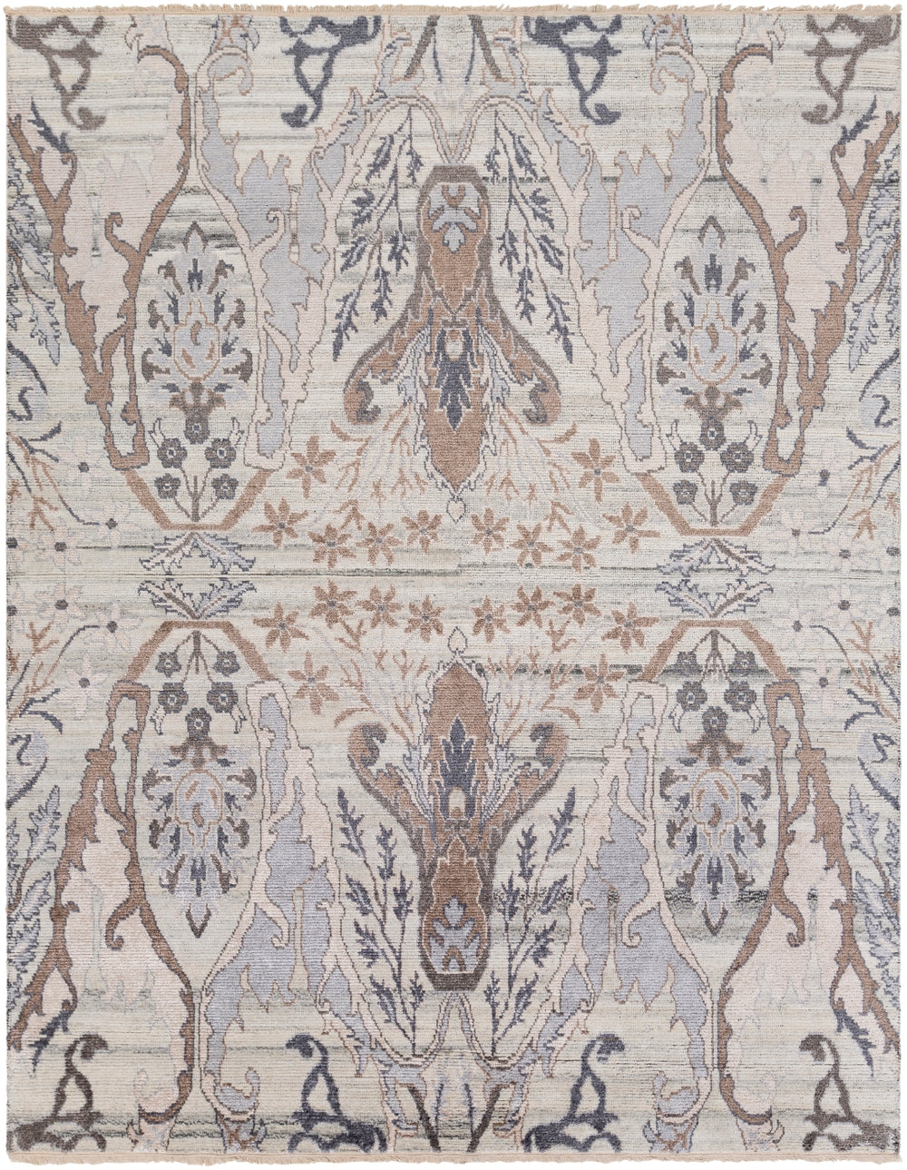 Kushal KUS-2302 Traditional Viscose, Wool Rug KUS2302-81012 Silver Gray, White, Medium Gray, Taupe, Khaki 70% Viscose, 30% Wool 8'10" x 12'