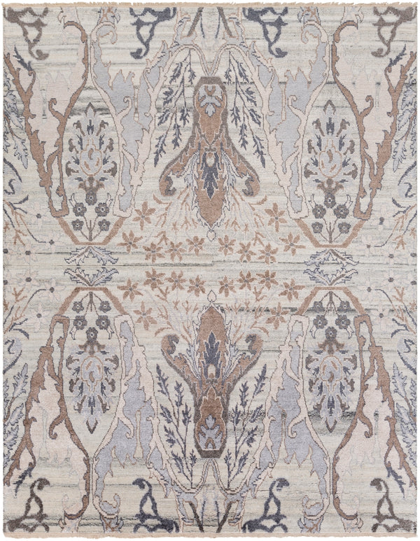 Kushal KUS-2302 Traditional Viscose, Wool Rug KUS2302-81012 Silver Gray, White, Medium Gray, Taupe, Khaki 70% Viscose, 30% Wool 8'10" x 12'