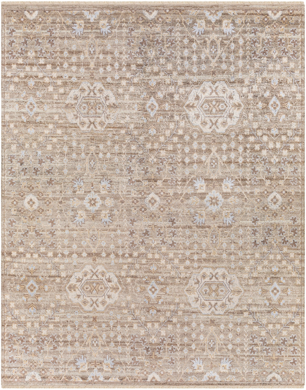 Kushal KUS-2303 Traditional Viscose, Wool Rug KUS2303-81012 Camel, Taupe, Medium Gray, Pale Blue, Beige 70% Viscose, 30% Wool 8'10" x 12'