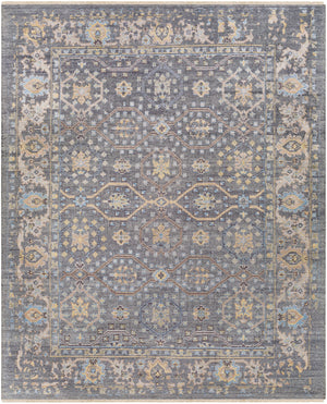 Kushal KUS-2304 Traditional Viscose, Wool Rug KUS2304-81012 Wheat, Pale Blue, Cream, Medium Gray, Charcoal, Light Gray 70% Viscose, 30% Wool 8'10" x 12'