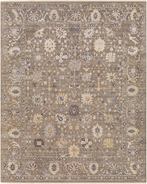 Kushal KUS-2305 Traditional Viscose, Wool Rug KUS2305-81012 Charcoal, Medium Gray, Pale Blue, Wheat, Coral, Cream 70% Viscose, 30% Wool 8'10" x 12'